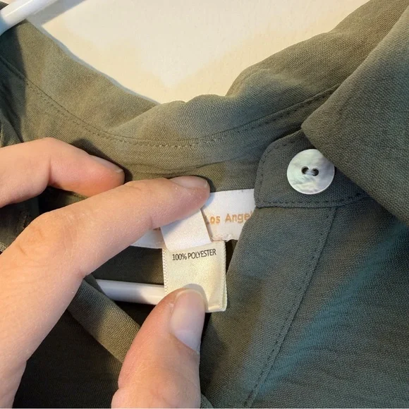 Monteau Size Small Relaxed Olive Green Button-Front Short Sleeve Shirt - Picture 4 of 6